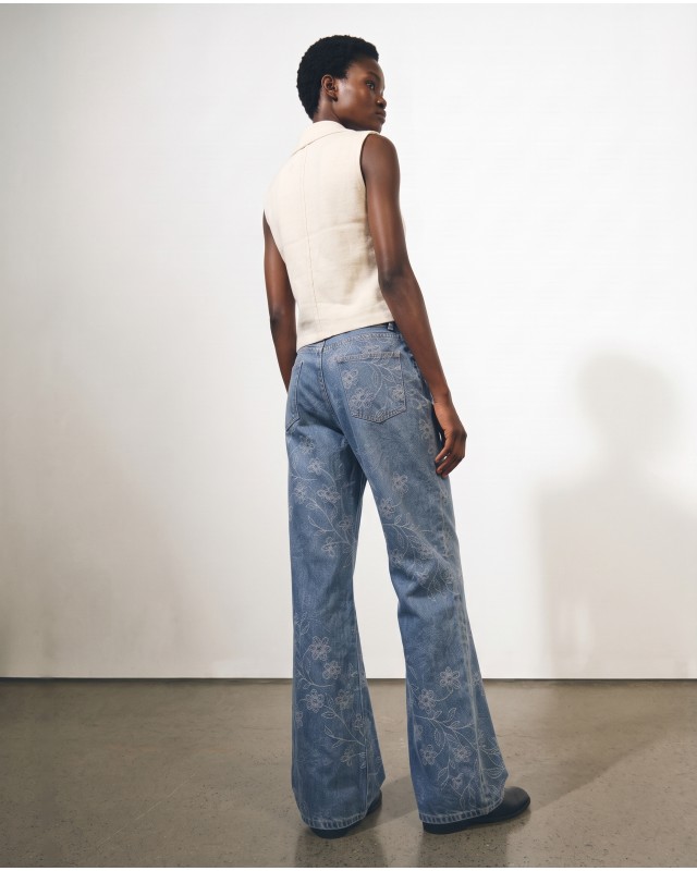 Floral Embroidered Wide Leg Jeans