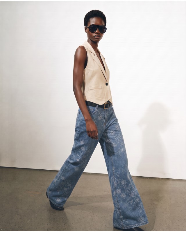 Floral Embroidered Wide Leg Jeans