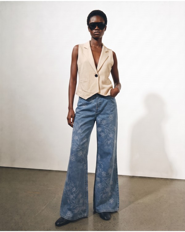 Floral Embroidered Wide Leg Jeans