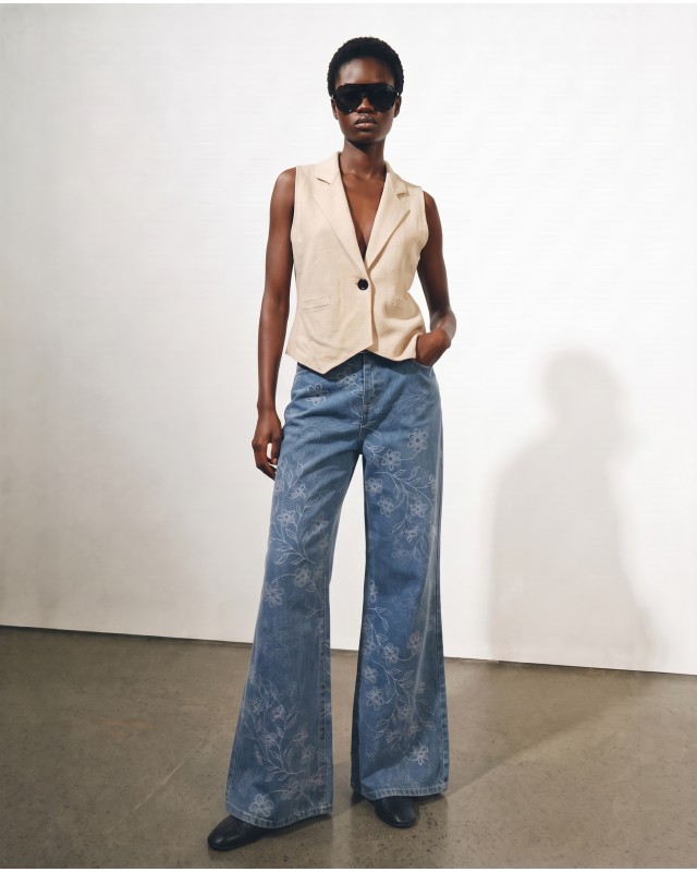 Floral Embroidered Wide Leg Jeans