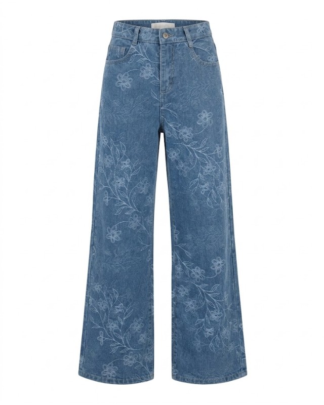 Floral Embroidered Wide Leg Jeans