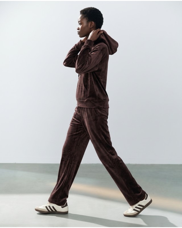 Βελουτέ Σετ Φόρμας με Hoodie και Παντελόνα καφέ