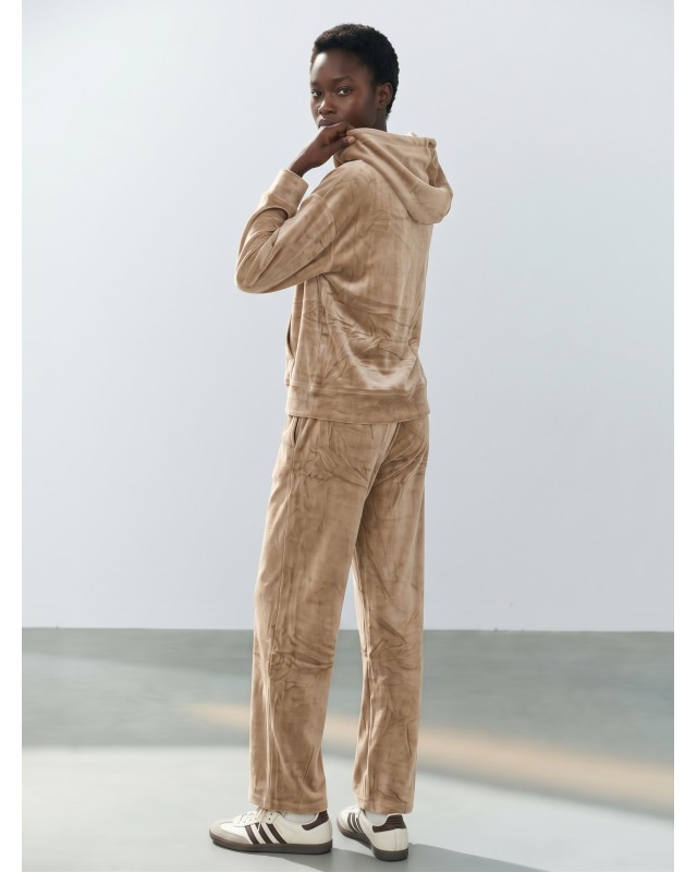 Βελουτέ Σετ Φόρμας με Hoodie και Παντελόνα μπεζ
