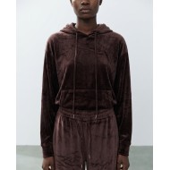 Βελουτέ Σετ Φόρμας με Hoodie και Παντελόνα καφέ