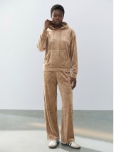 Βελουτέ Σετ Φόρμας με Hoodie και Παντελόνα μπεζ