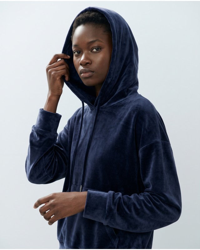 Βελουτέ Σετ Φόρμας με Hoodie και Παντελόνα navy