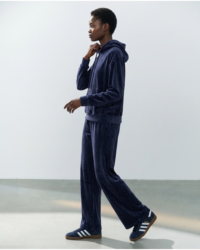 Βελουτέ Σετ Φόρμας με Hoodie και Παντελόνα navy