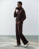 Βελουτέ Σετ Φόρμας με Hoodie και Παντελόνα καφέ