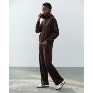 Βελουτέ Σετ Φόρμας με Hoodie και Παντελόνα καφέ