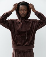 Βελουτέ Σετ Φόρμας με Hoodie και Παντελόνα καφέ