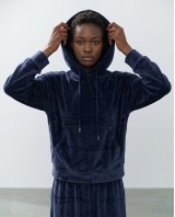 Βελουτέ Σετ Φόρμας με Hoodie και Παντελόνα navy