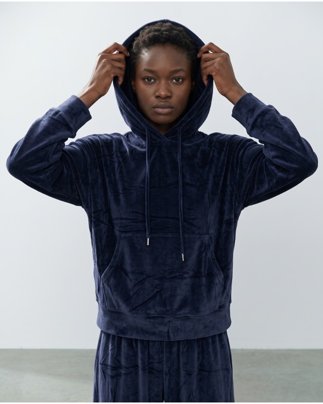 Βελουτέ Σετ Φόρμας με Hoodie και Παντελόνα navy