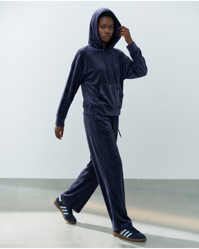 Βελουτέ Σετ Φόρμας με Hoodie και Παντελόνα navy
