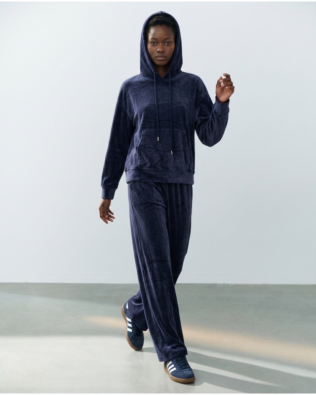 Βελουτέ Σετ Φόρμας με Hoodie και Παντελόνα navy