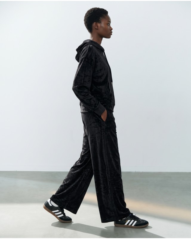 Βελουτέ Σετ Φόρμας με Hoodie και Παντελόνα μαύρο