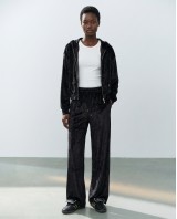 Σετ Βελουτέ Ζακέτα με Κουκούλα και παντελόνι μαύρο