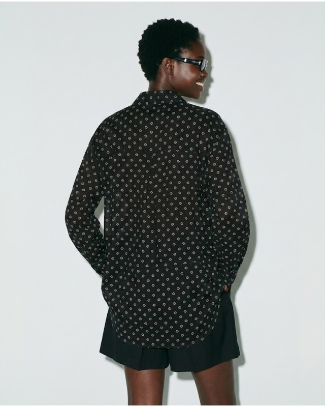 Printed Rhinestone Shirt Black