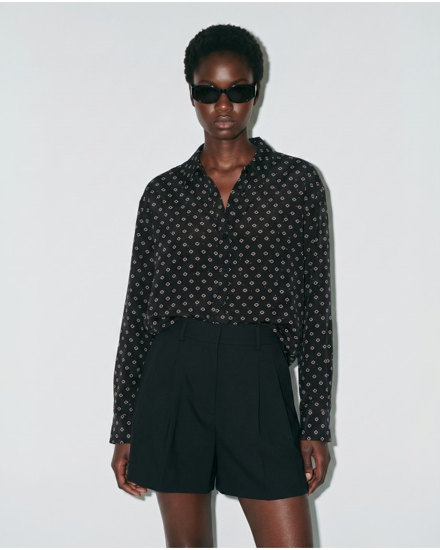 Printed Rhinestone Shirt Black