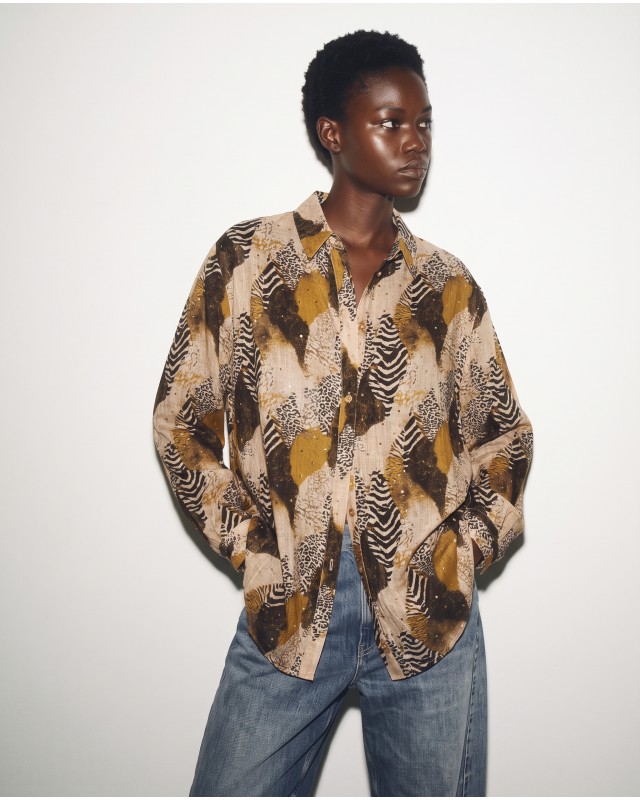 Printed Rhinestone Shirt safari