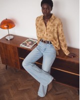 Printed Rhinestone Shirt Gold Ochre