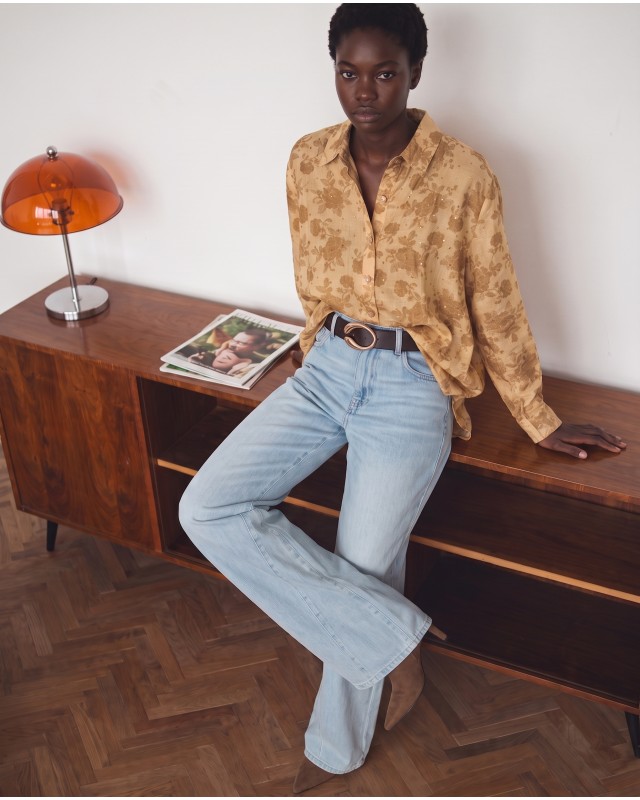 Printed Rhinestone Shirt Gold Ochre