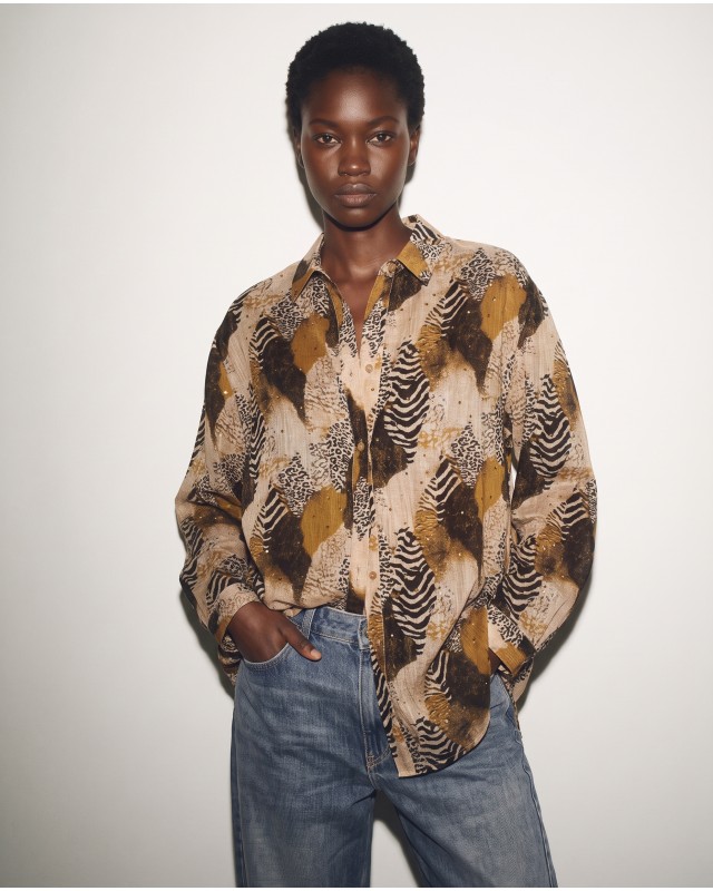 Printed Rhinestone Shirt safari
