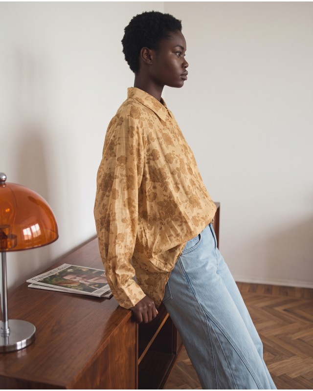 Printed Rhinestone Shirt Gold Ochre
