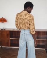 Printed Rhinestone Shirt Gold Ochre
