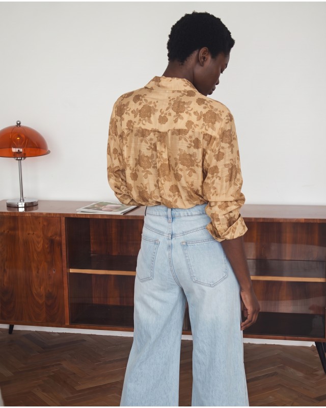 Printed Rhinestone Shirt Gold Ochre