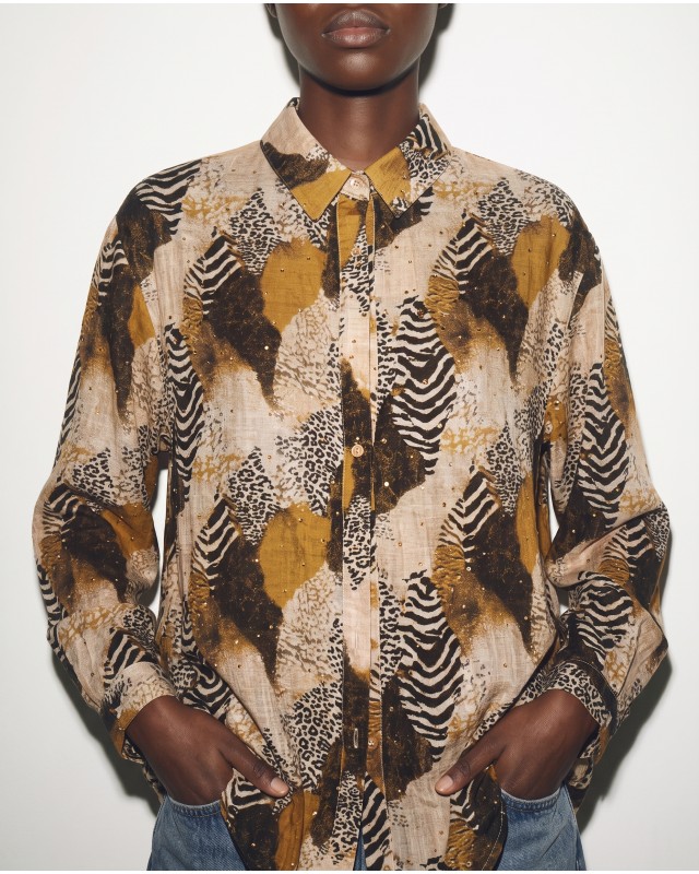 Printed Rhinestone Shirt safari