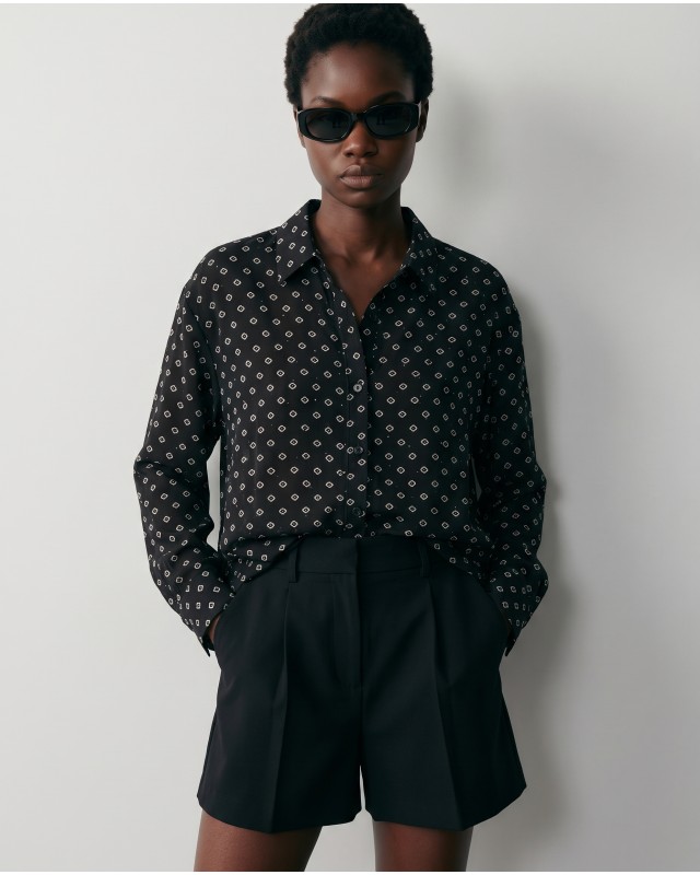 Printed Rhinestone Shirt Black