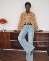 Printed Rhinestone Shirt Gold Ochre