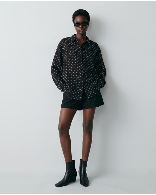 Printed Rhinestone Shirt Gold Ochre