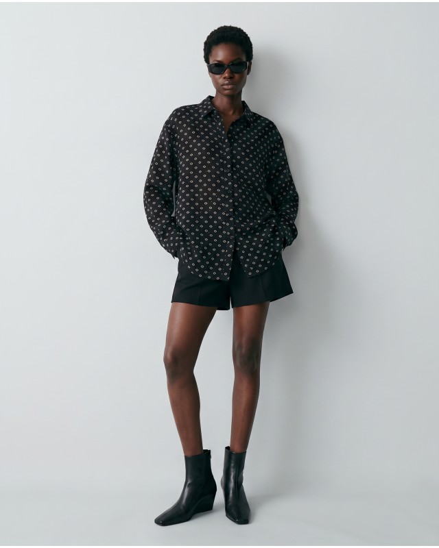Printed Rhinestone Shirt Black