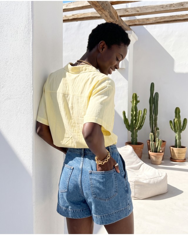Half Moon Embroidered Shirt light yellow