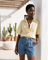 Half Moon Embroidered Shirt light yellow