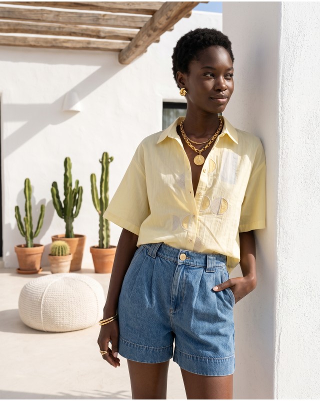 Half Moon Embroidered Shirt light yellow