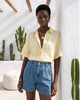 Half Moon Embroidered Shirt light yellow