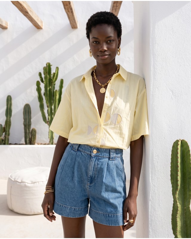 Half Moon Embroidered Shirt light yellow