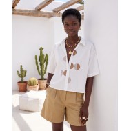 Half Moon Embroidered Shirt white
