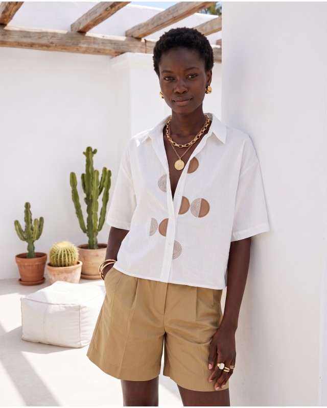 Half Moon Embroidered Shirt white