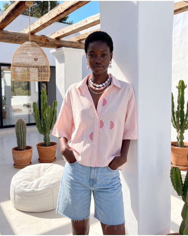 Half Moon Embroidered Shirt light pink
