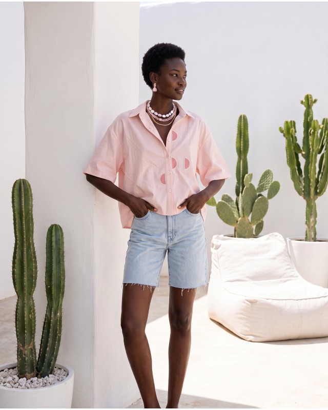 Half Moon Embroidered Shirt light pink