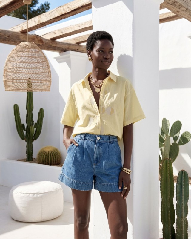 Half Moon Embroidered Shirt light yellow