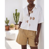 Half Moon Embroidered Shirt white