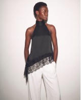 Asymmetric Satin Lace Top black
