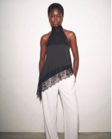 Asymmetric Satin Lace Top black