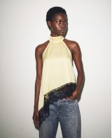 Asymmetric Satin Lace Top Light Yellow