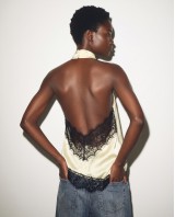 Asymmetric Satin Lace Top Light Yellow