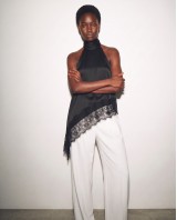 Asymmetric Satin Lace Top black